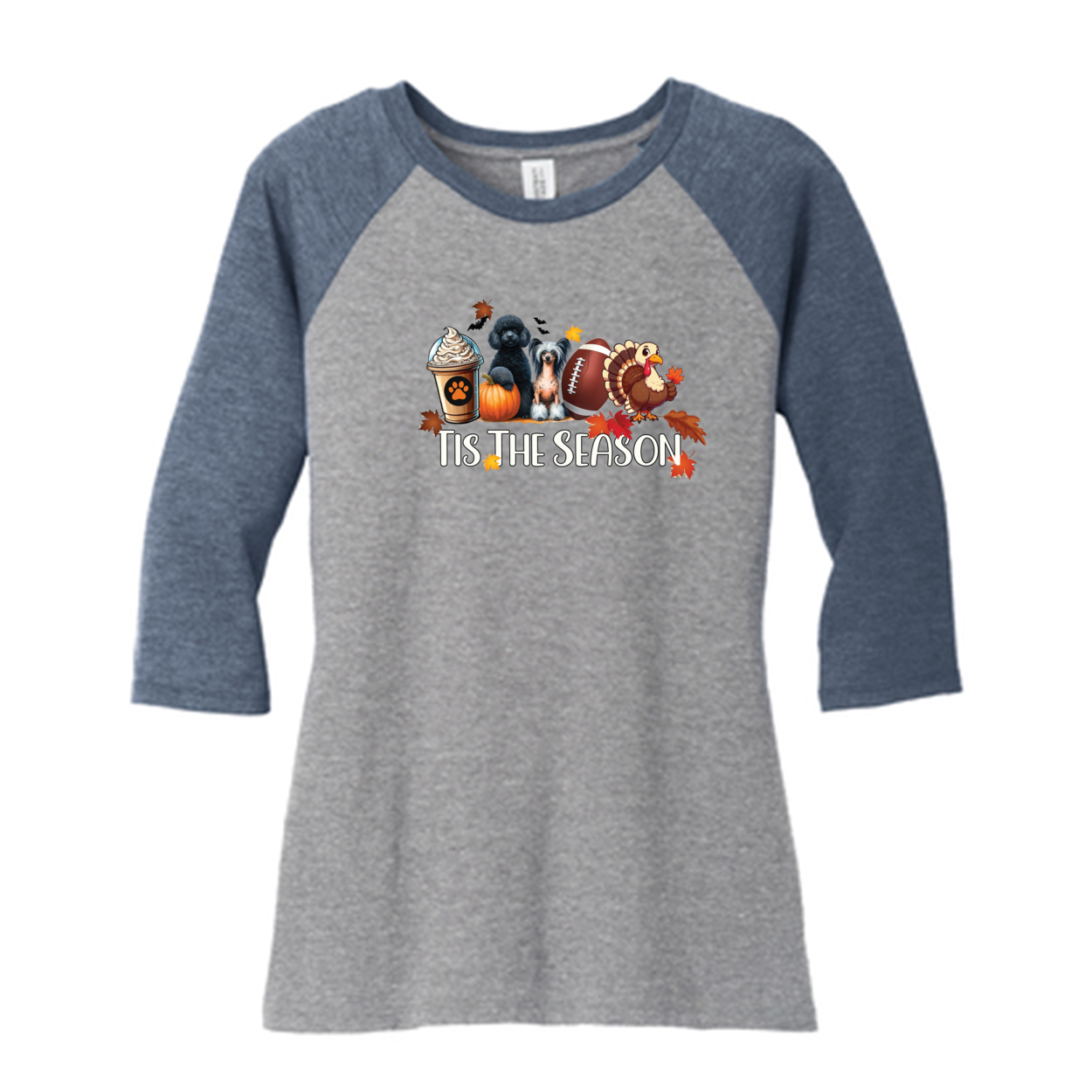 Poodle & CC Tis The Season Fall DM136L District ® Women’s Perfect Tri ® 3/4-Sleeve Raglan - WagALotBowWow