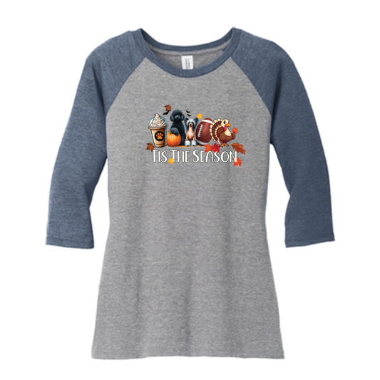 Poodle & CC Tis The Season Fall DM136L District ® Women’s Perfect Tri ® 3/4-Sleeve Raglan - WagALotBowWow