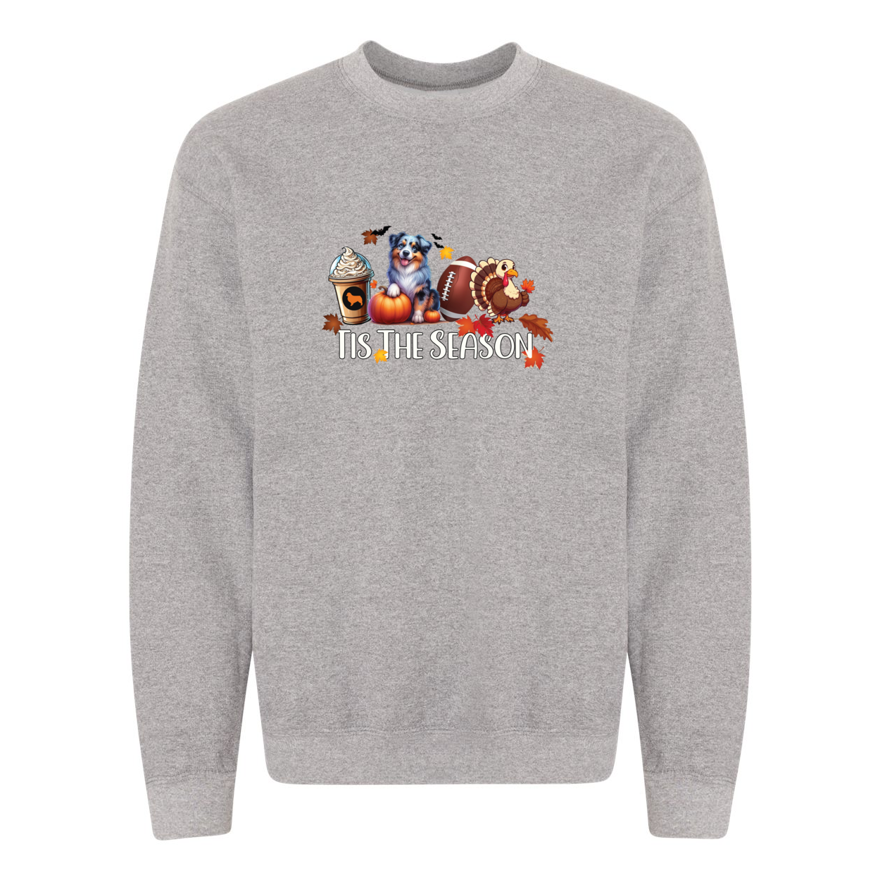 Blue Merle Aussie Tis The Season Fall Heavy Blend Crewneck Sweatshirt - WagALotBowWow