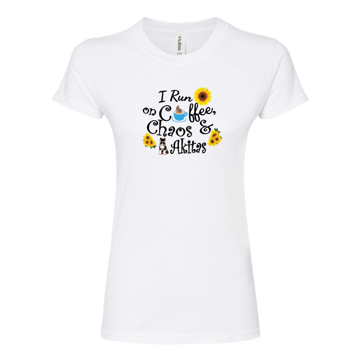 Chaos Akita Sunflower Women's Slim Fit Fine Jersey T-Shirt Black - WagALotBowWow