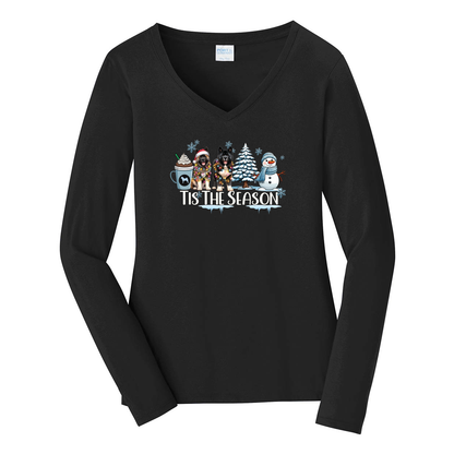 Akita Tis The Season Winter Port & Company® Ladies Long Sleeve Fan Favorite™ V-Neck Tee LPC450VLS - WagALotBowWow