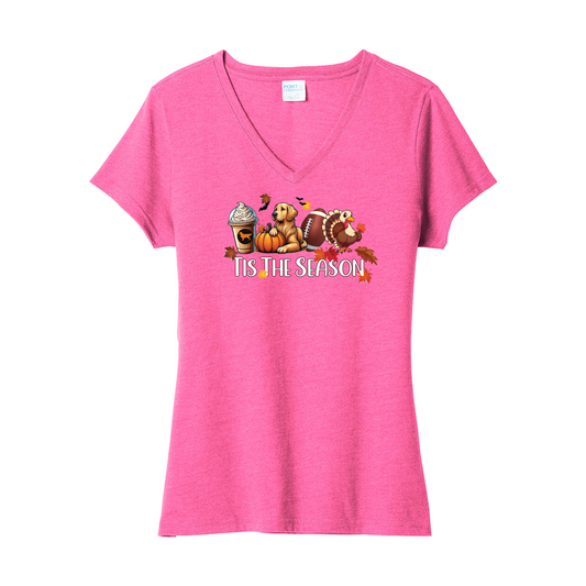 Golden Tis The Season Fall LPC455V Port & Company ® Ladies Fan Favorite ™ Blend V-Neck Tee - WagALotBowWow