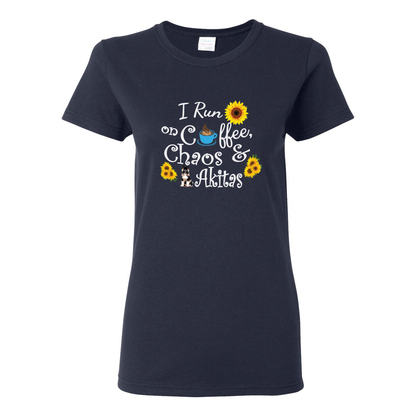 Chaos Akita Sunflower White Ladies SS T-Shirt - WagALotBowWow