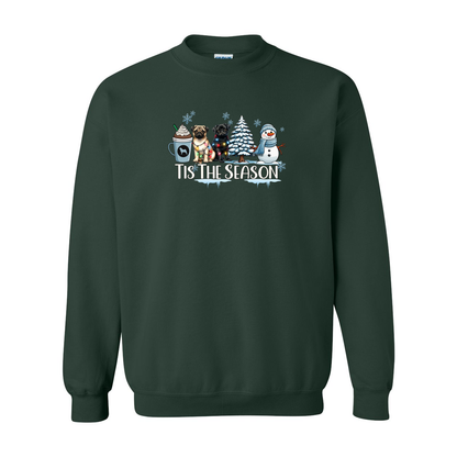 Pug Tis The Season Winter Heavy Blend Crewneck Sweatshirt - WagALotBowWow