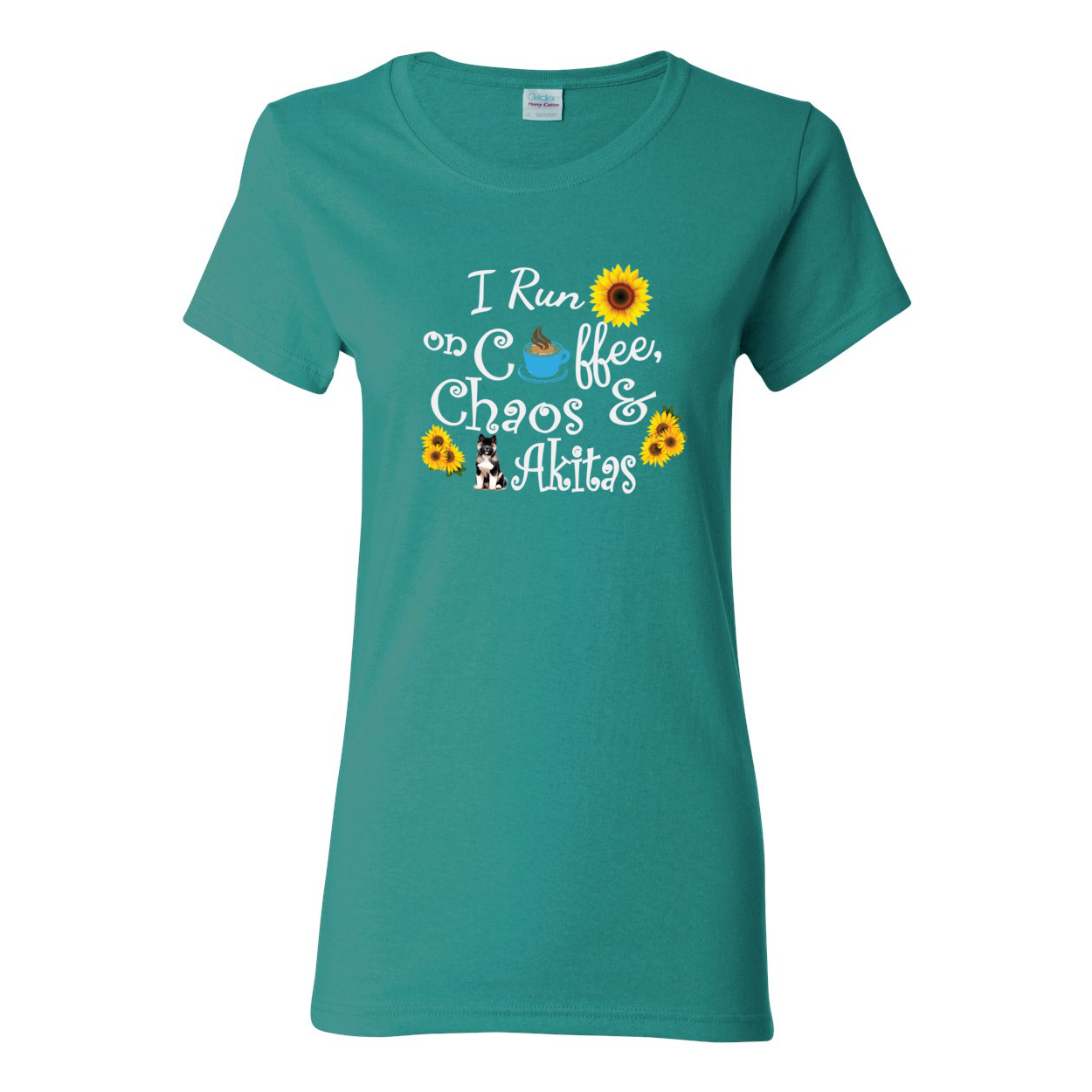 Chaos Akita Sunflower White Ladies SS T-Shirt - WagALotBowWow
