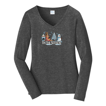 GSD Tis The Season Winter Port & Company® Ladies Long Sleeve Fan Favorite™ V-Neck Tee LPC450VLS - WagALotBowWow