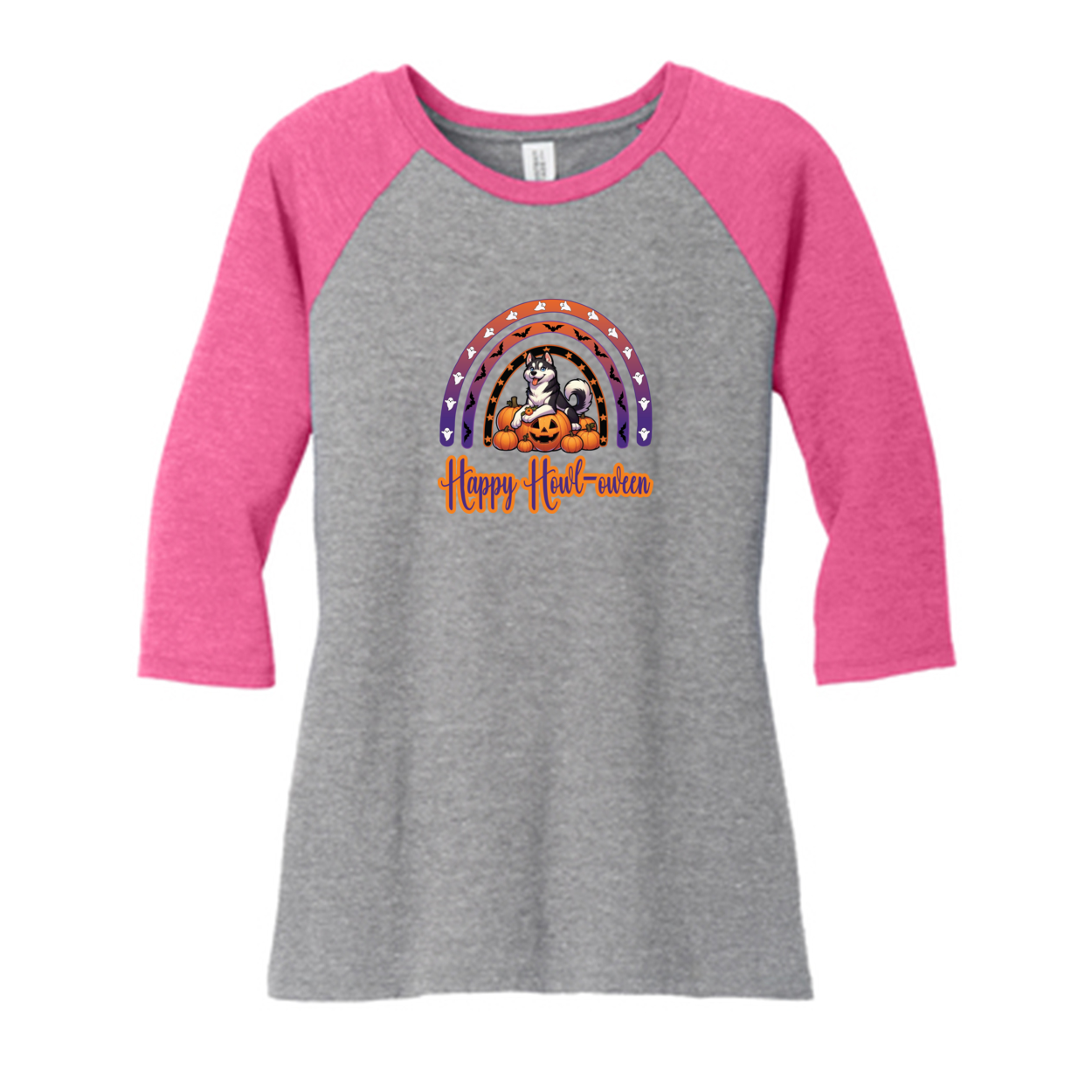 Siberian Husky Howl-oween DM136L District ® Women’s Perfect Tri ® 3/4-Sleeve Raglan - WagALotBowWow