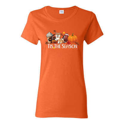 Tis The Season Akita Pumpkin Heavy Cotton Women's Short Sleeve T-Shirt - WagALotBowWow