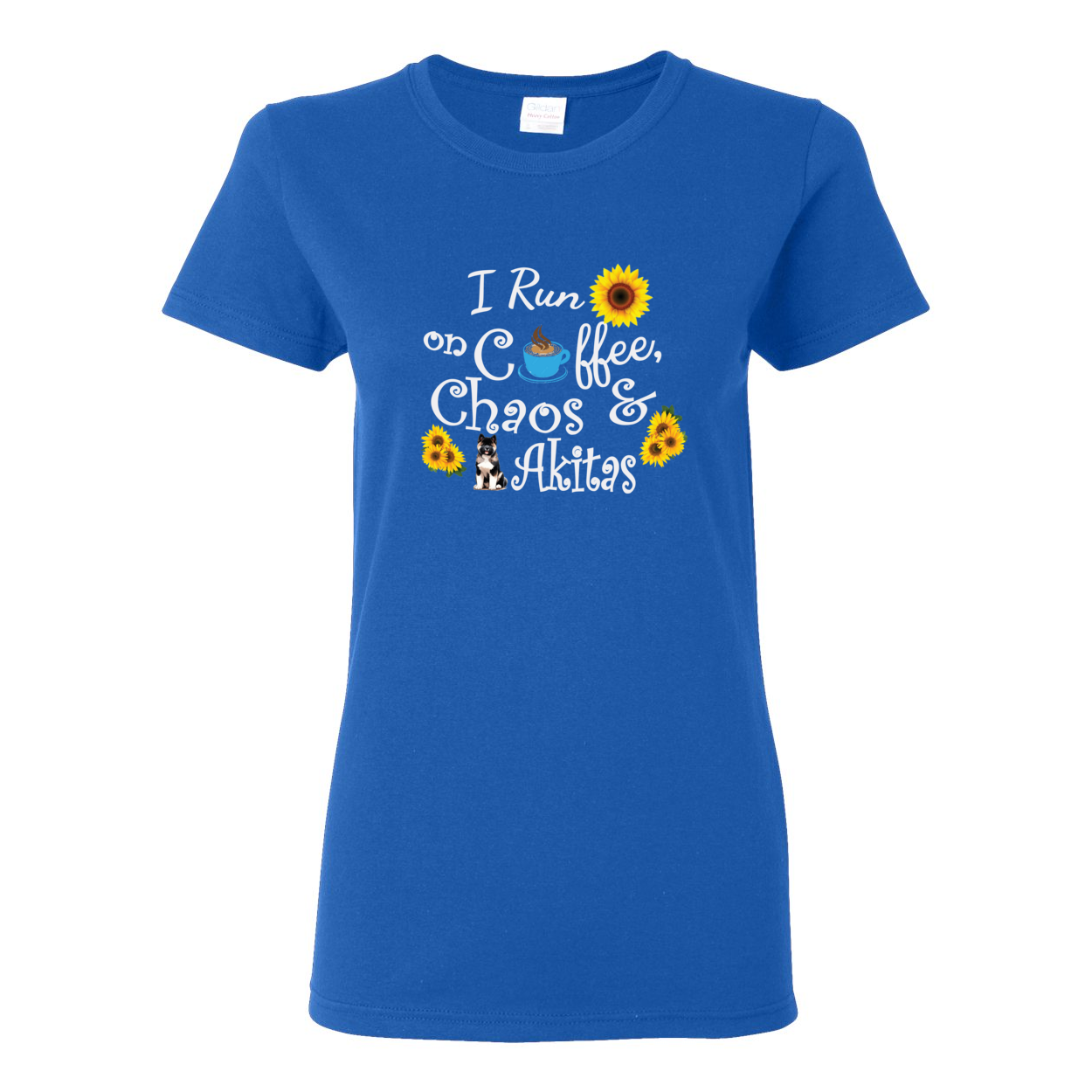 Chaos Akita Sunflower White Ladies SS T-Shirt - WagALotBowWow