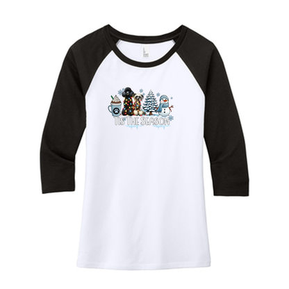 Poodle & CC Tis The Season Winter DM136L District ® Women’s Perfect Tri ® 3/4-Sleeve Raglan - WagALotBowWow