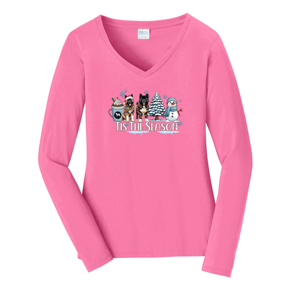 Akita Tis The Season Winter Port & Company® Ladies Long Sleeve Fan Favorite™ V-Neck Tee LPC450VLS - WagALotBowWow