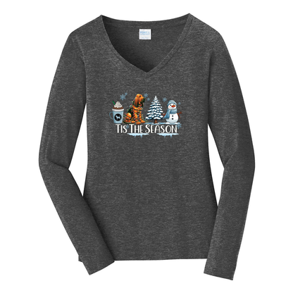 Bloodhound Tis The Season Winter Port & Company® Ladies Long Sleeve Fan Favorite™ V-Neck Tee LPC450VLS - WagALotBowWow