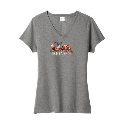 Blue Merle Aussie Tis The Season Fall V-Neck Tee SS - WagALotBowWow