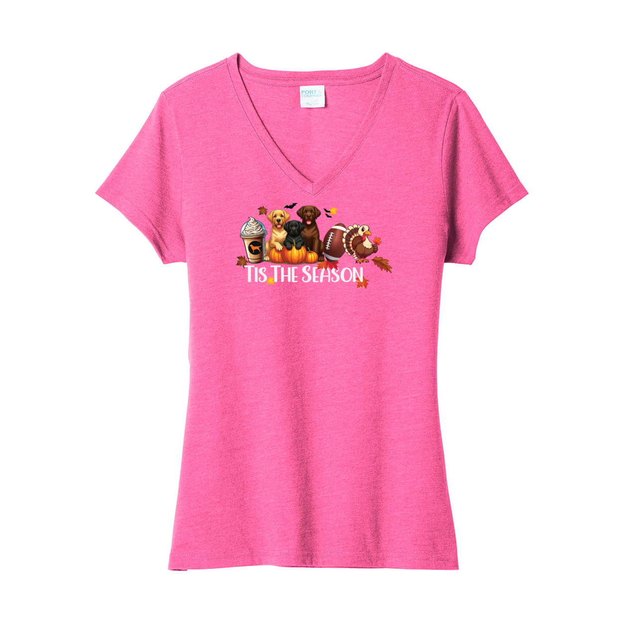 Labrador Tis The Season Fall LPC455V Port & Company ® Ladies Fan Favorite ™ Blend V-Neck Tee - WagALotBowWow