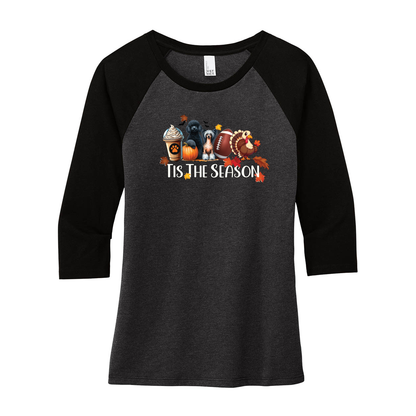Poodle & CC Tis The Season Fall DM136L District ® Women’s Perfect Tri ® 3/4-Sleeve Raglan - WagALotBowWow