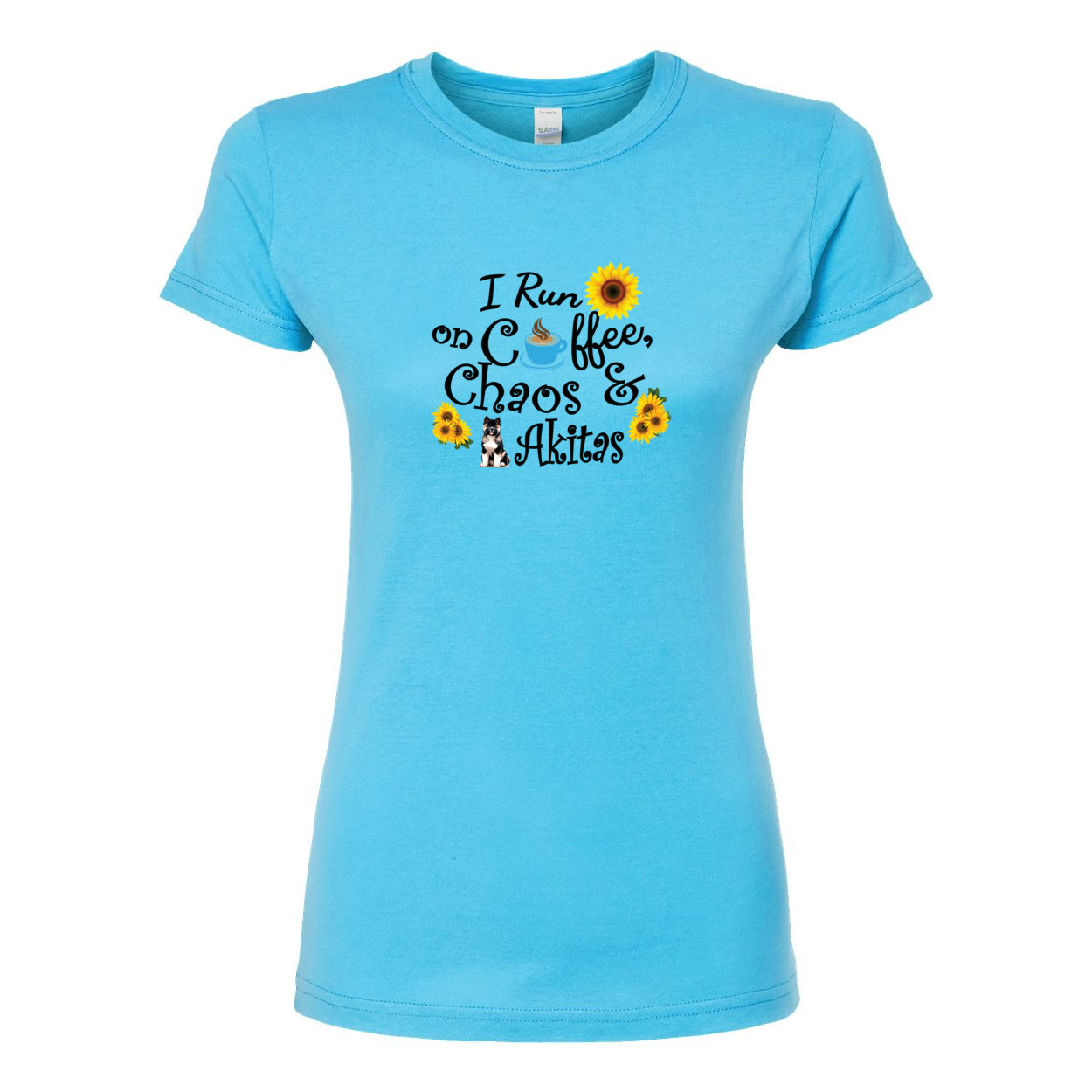Chaos Akita Sunflower Women's Slim Fit Fine Jersey T-Shirt Black - WagALotBowWow