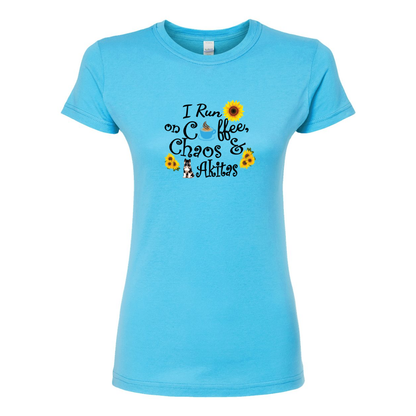 Chaos Akita Sunflower Women's Slim Fit Fine Jersey T-Shirt Black - WagALotBowWow