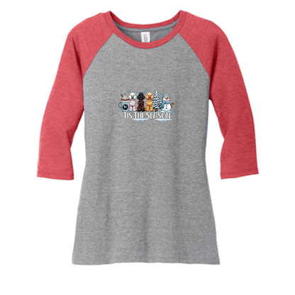 Poodle Tis The Season Winter DM136L District ® Women’s Perfect Tri ® 3/4-Sleeve Raglan - WagALotBowWow
