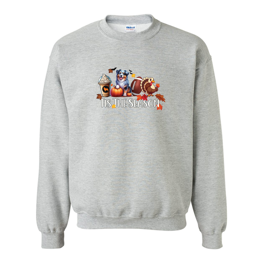 Blue Merle Aussie Tis The Season Fall Heavy Blend Crewneck Sweatshirt - WagALotBowWow
