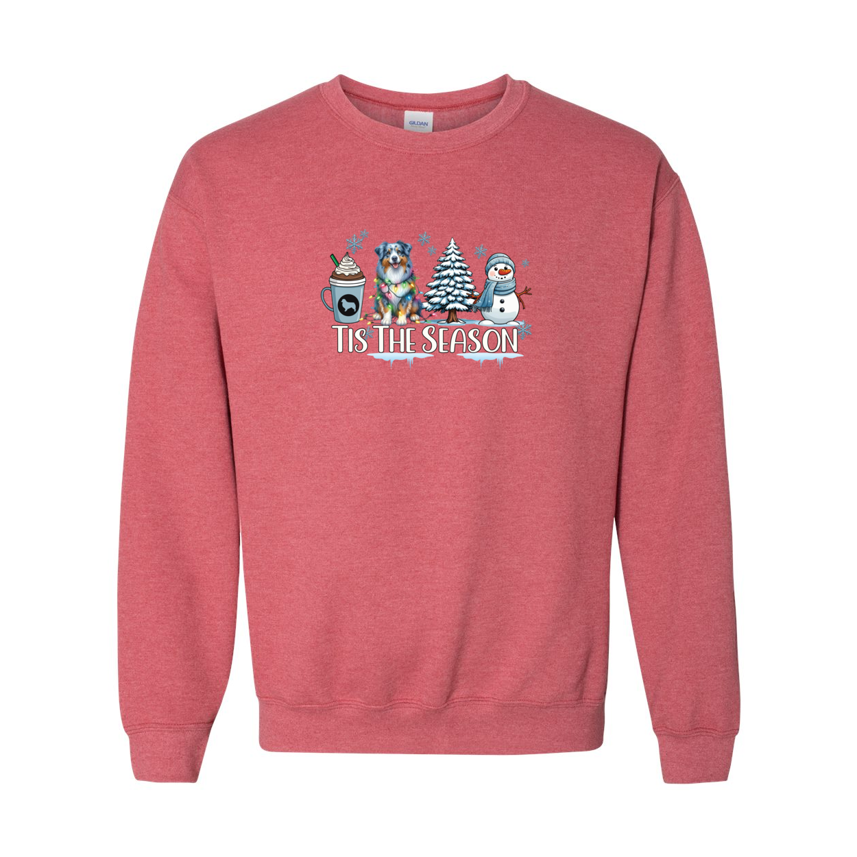 Blue Merle Aussie Tis The Season Winter Heavy Blend Crewneck Sweatshirt - WagALotBowWow