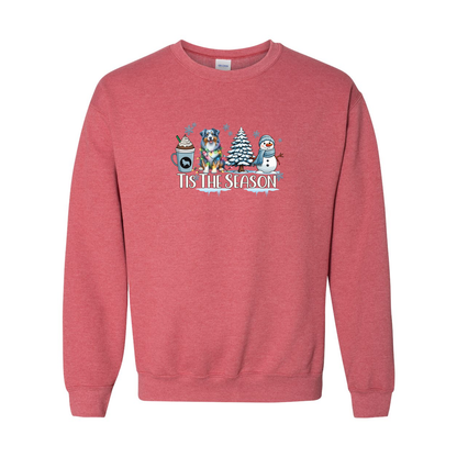 Blue Merle Aussie Tis The Season Winter Heavy Blend Crewneck Sweatshirt - WagALotBowWow