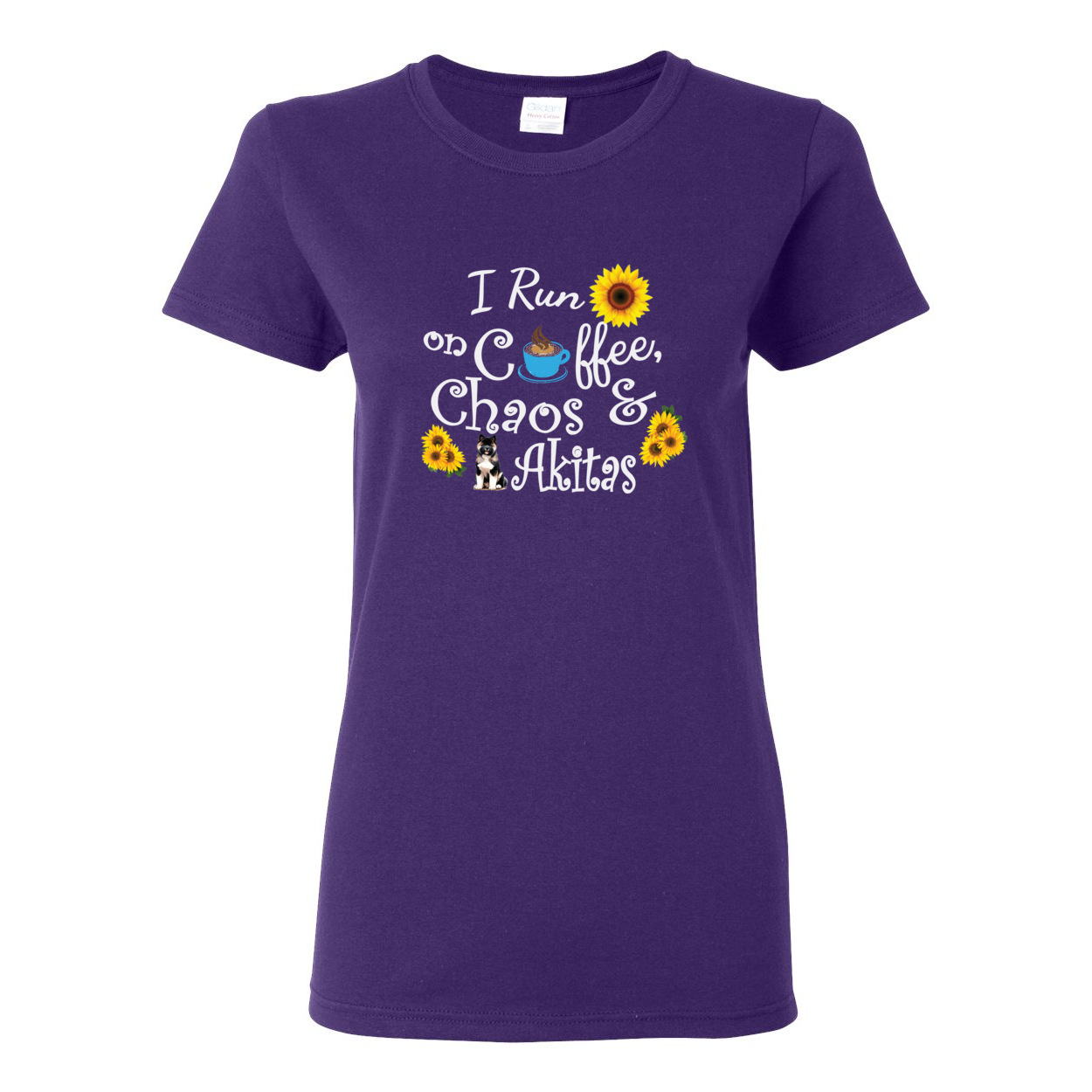 Chaos Akita Sunflower White Ladies SS T-Shirt - WagALotBowWow