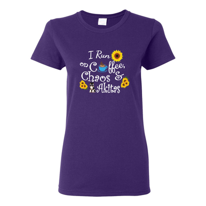 Chaos Akita Sunflower White Ladies SS T-Shirt - WagALotBowWow