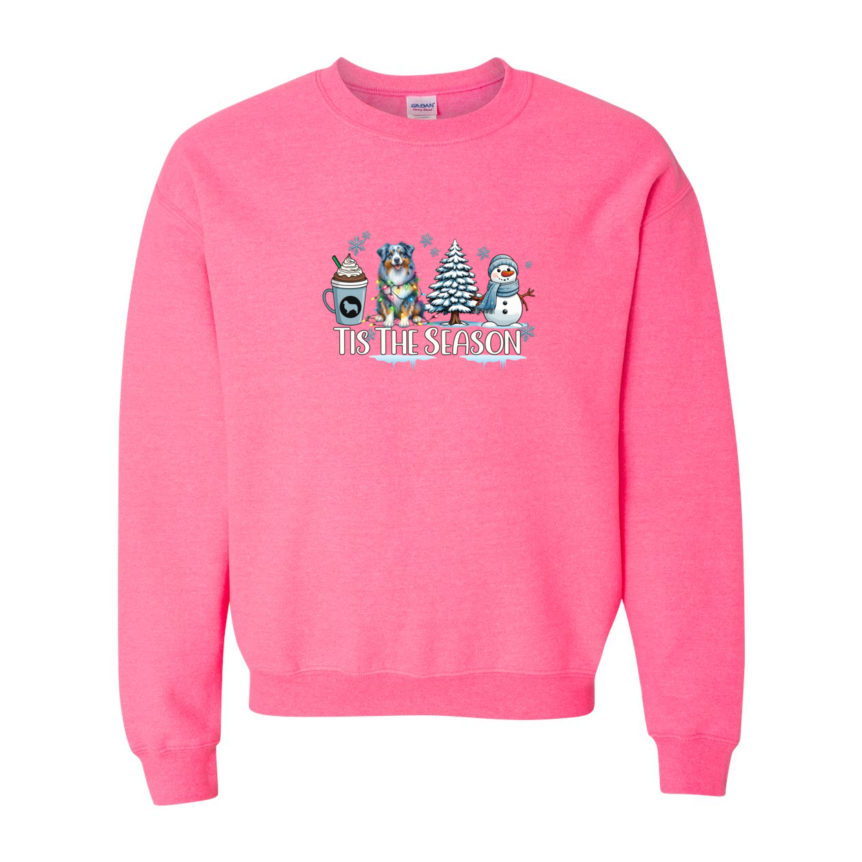 Blue Merle Aussie Tis The Season Winter Heavy Blend Crewneck Sweatshirt - WagALotBowWow