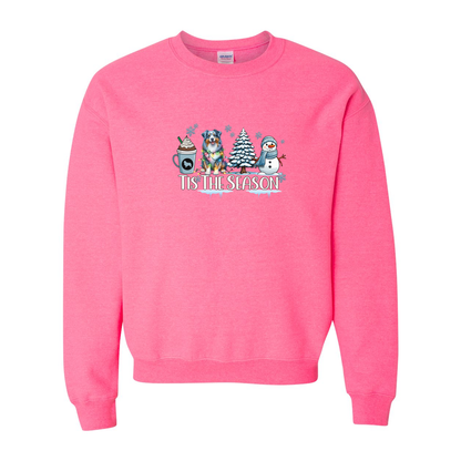 Blue Merle Aussie Tis The Season Winter Heavy Blend Crewneck Sweatshirt - WagALotBowWow