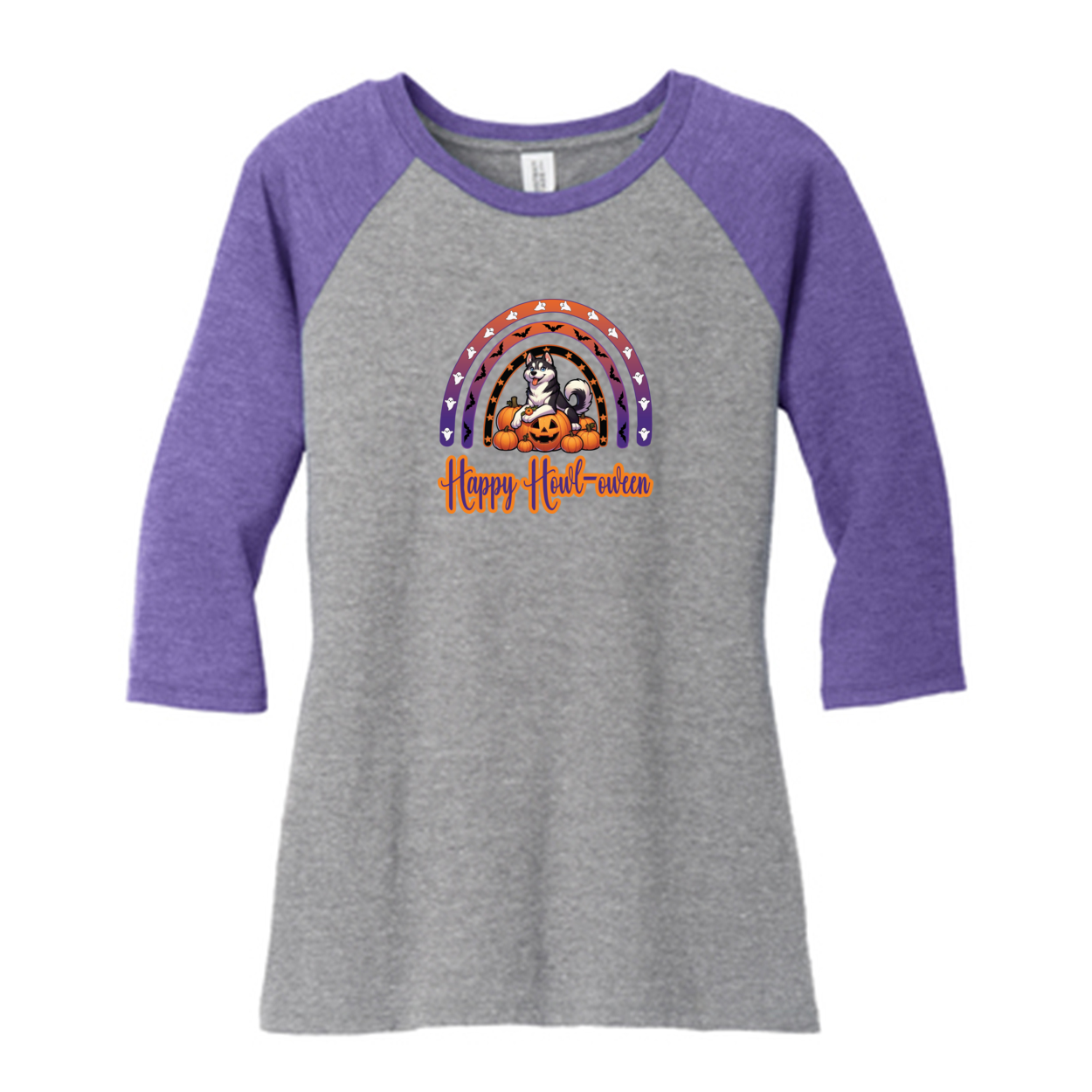 Siberian Husky Howl-oween DM136L District ® Women’s Perfect Tri ® 3/4-Sleeve Raglan - WagALotBowWow