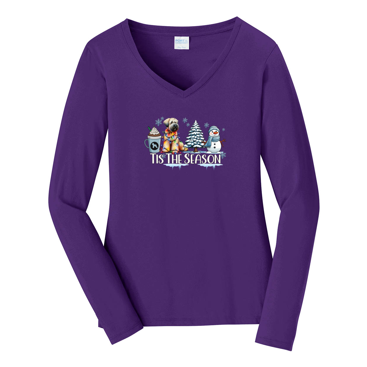 SCWT Tis The Season Winter Port & Company® Ladies Long Sleeve Fan Favorite™ V-Neck Tee LPC450VLS - WagALotBowWow