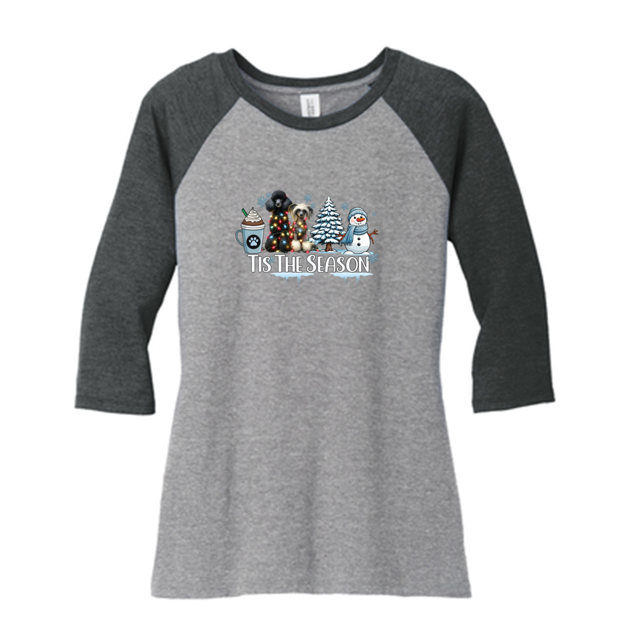 Poodle & CC Tis The Season Winter DM136L District ® Women’s Perfect Tri ® 3/4-Sleeve Raglan - WagALotBowWow