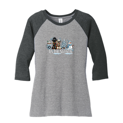 Poodle & CC Tis The Season Winter DM136L District ® Women’s Perfect Tri ® 3/4-Sleeve Raglan - WagALotBowWow