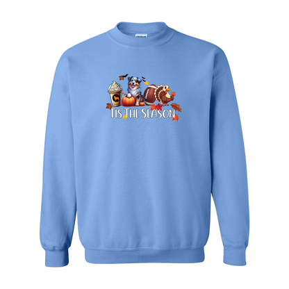 Blue Merle Aussie Tis The Season Fall Heavy Blend Crewneck Sweatshirt - WagALotBowWow