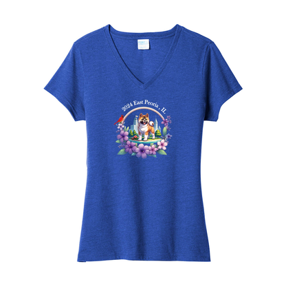 IL Akita Ladies V-Neck Front Only - WagALotBowWow