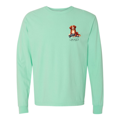 River Maze Scent Garment Dyed Heavyweight Ringspun Long Sleeve T-Shirt - WagALotBowWow