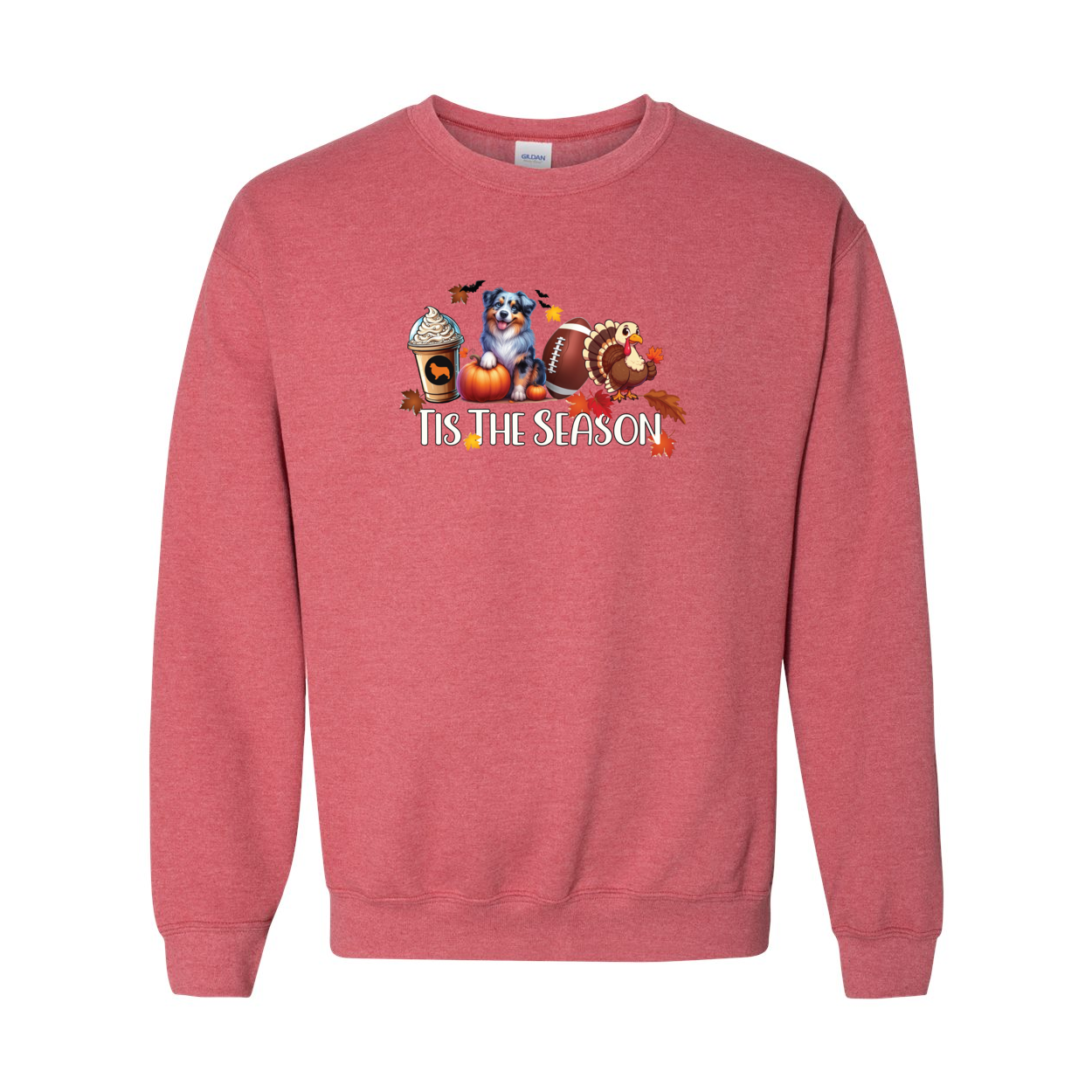 Blue Merle Aussie Tis The Season Fall Heavy Blend Crewneck Sweatshirt - WagALotBowWow