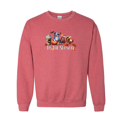 Blue Merle Aussie Tis The Season Fall Heavy Blend Crewneck Sweatshirt - WagALotBowWow