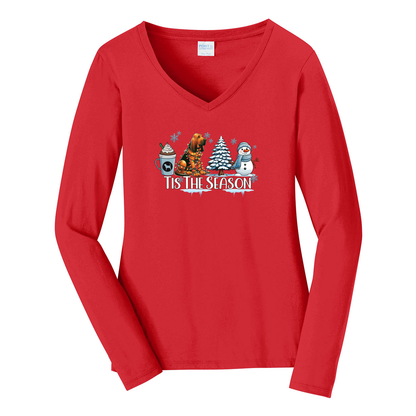 Bloodhound Tis The Season Winter Port & Company® Ladies Long Sleeve Fan Favorite™ V-Neck Tee LPC450VLS - WagALotBowWow