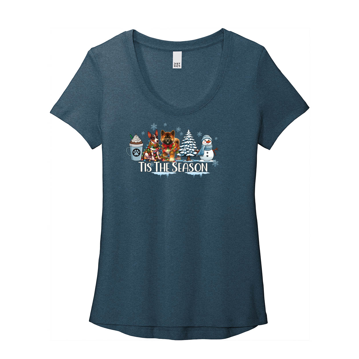 Rat Terrier & Akita Tis The Season Winter DT7501 District ® Women’s Flex Scoop Neck Tee - WagALotBowWow