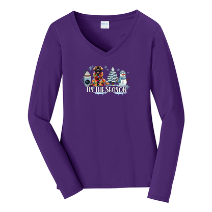 Leonberger Tis The Season Winter Port & Company® Ladies Long Sleeve Fan Favorite™ V-Neck Tee LPC450VLS - WagALotBowWow