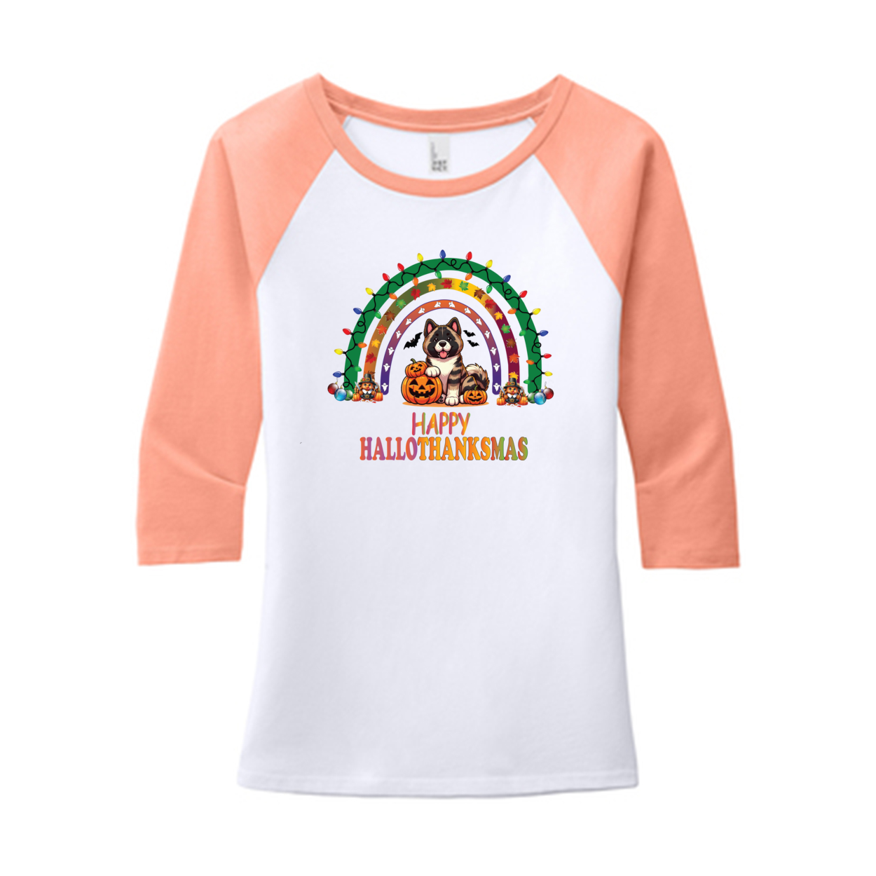 Akita HalloThanksMas District ® Women’s Perfect Tri ® 3/4-Sleeve Raglan - WagALotBowWow