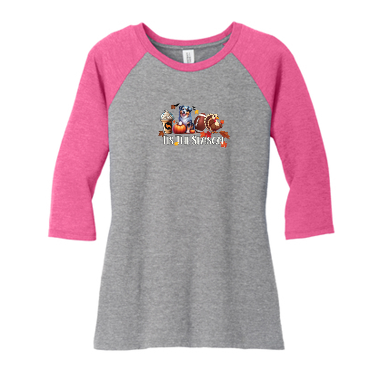 Blue Merle Australian Shepherd Tis The Season Fall 3/4-Sleeve Raglan - WagALotBowWow