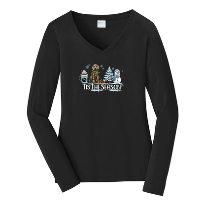 Weimaraner Tis The Season Winter Port & Company® Ladies Long Sleeve Fan Favorite™ V-Neck Tee LPC450VLS - WagALotBowWow
