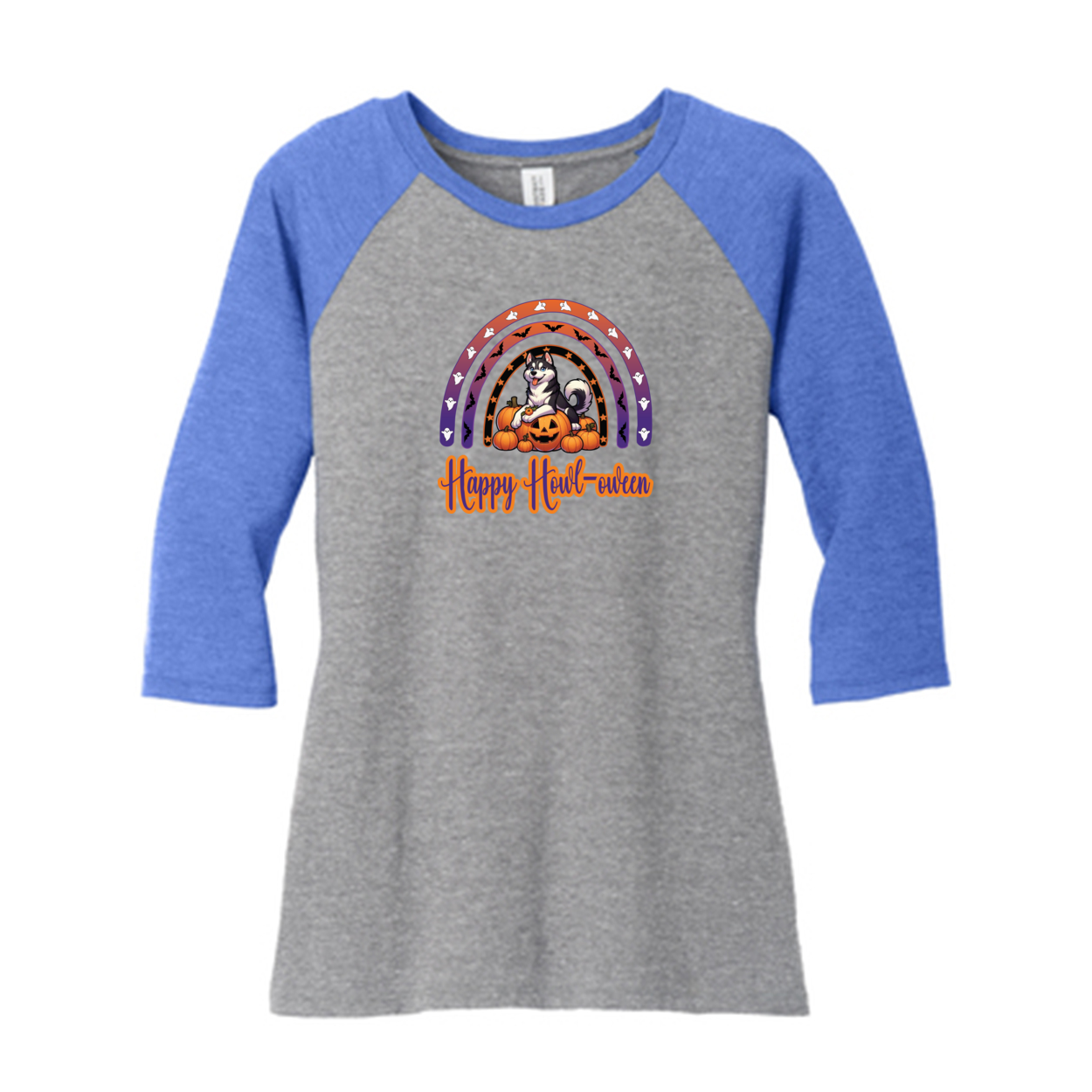 Siberian Husky Howl-oween DM136L District ® Women’s Perfect Tri ® 3/4-Sleeve Raglan - WagALotBowWow
