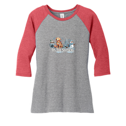 Golden Tis The Season Winter DM136L District ® Women’s Perfect Tri ® 3/4-Sleeve Raglan - WagALotBowWow