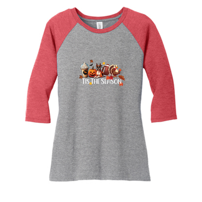 Boxer Tis The Season Turkey DM136L District ® Women’s Perfect Tri ® 3/4-Sleeve Raglan - WagALotBowWow