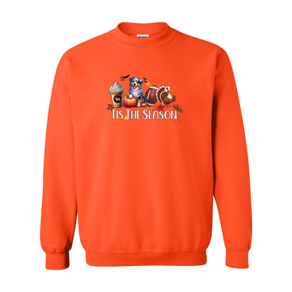 Blue Merle Aussie Tis The Season Fall Heavy Blend Crewneck Sweatshirt - WagALotBowWow