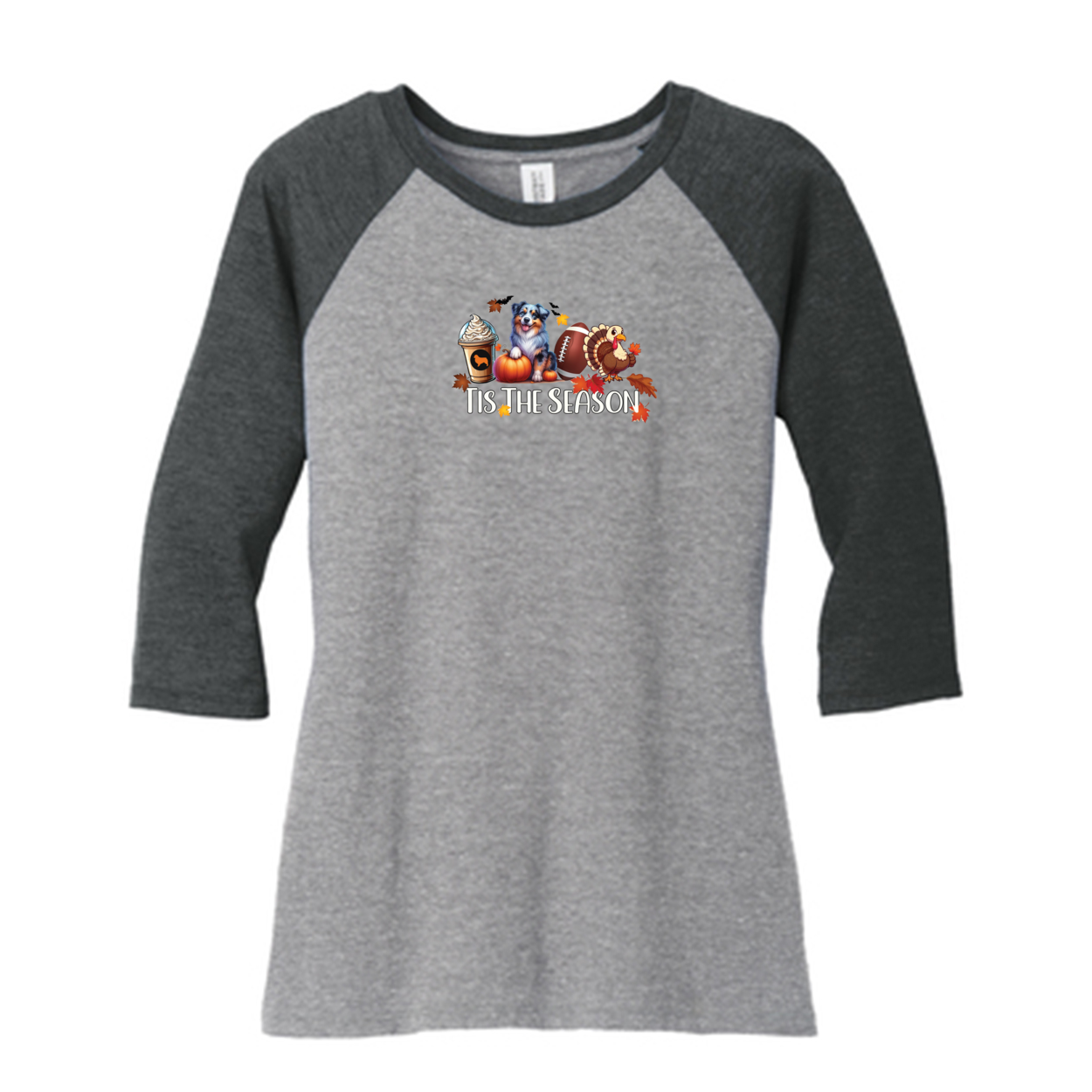Blue Merle Australian Shepherd Tis The Season Fall 3/4-Sleeve Raglan - WagALotBowWow