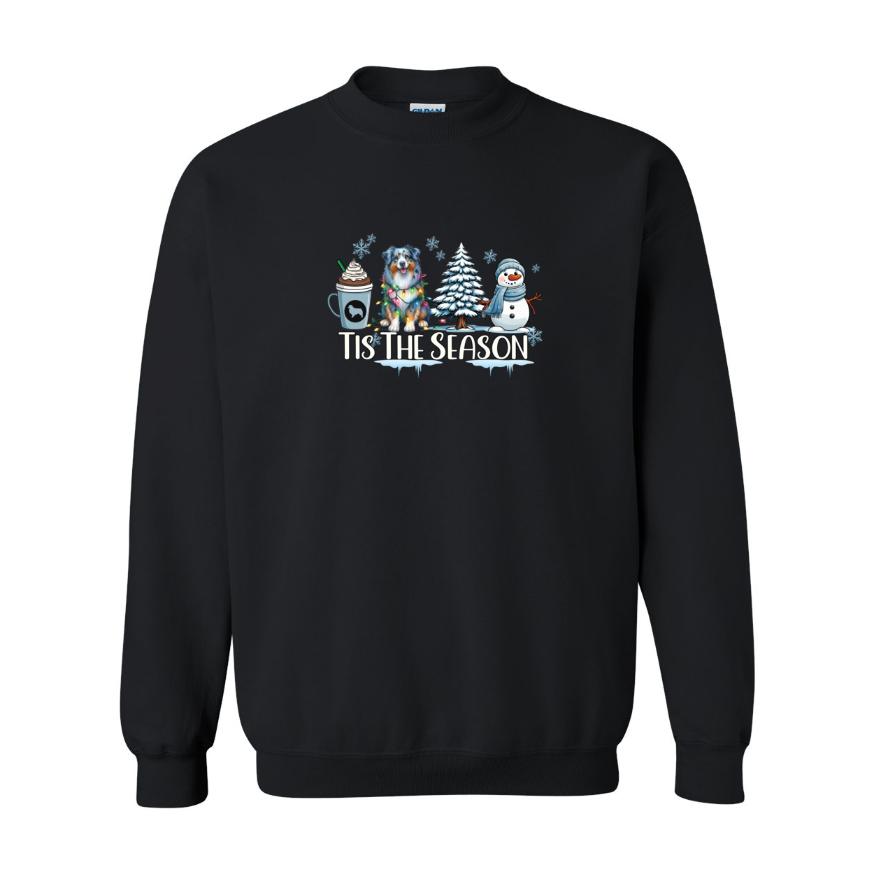 Blue Merle Aussie Tis The Season Winter Heavy Blend Crewneck Sweatshirt - WagALotBowWow
